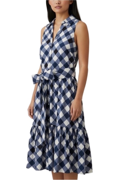 Tommy Hilfiger Dresses & Skirts - Tommy Hilfiger Navy and White Gingham Tie-Waist Midi Dress #1261